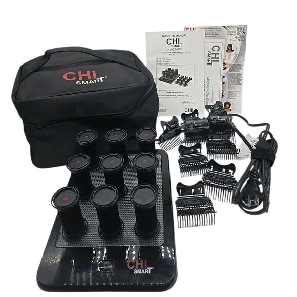 Chi Smart Magnify Ceramic 1" Hot Rollers Curlers Blue LED Platform & Case CS1104 - Picture 1 of 16